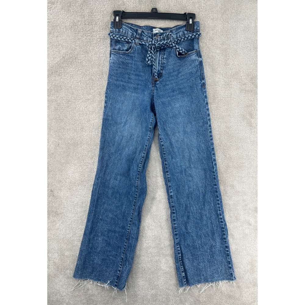 Kensie Jeans Carla Wide Leg Jeans Womens 0/25 Blue Braided Belt Raw Hem Retro